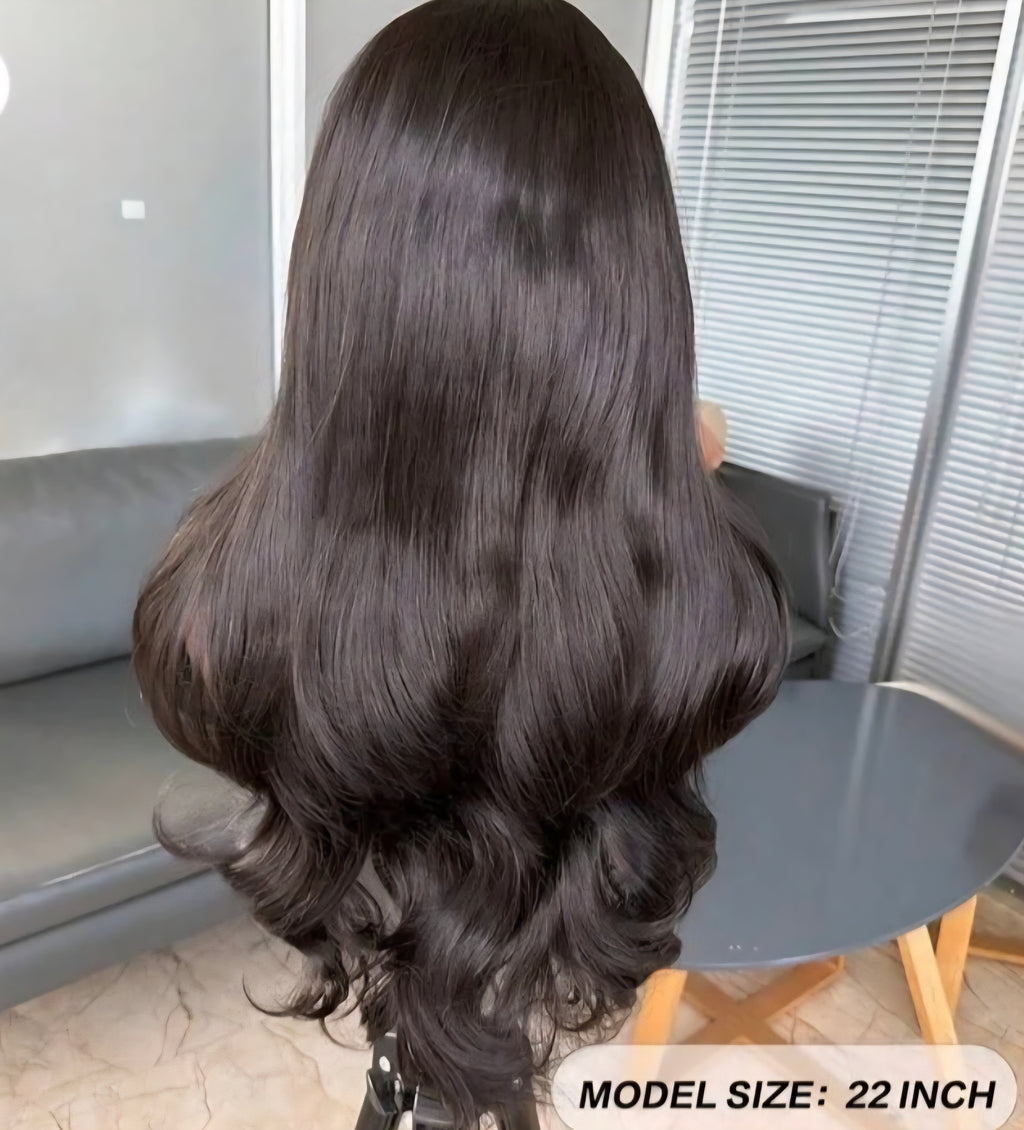 Natural Black Curtain Bangs Human blend Lace Front Wig