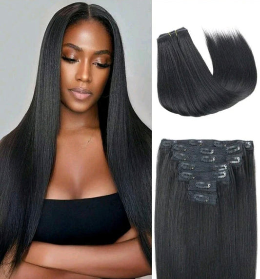 Yaki Straight Black Clip In Extensions